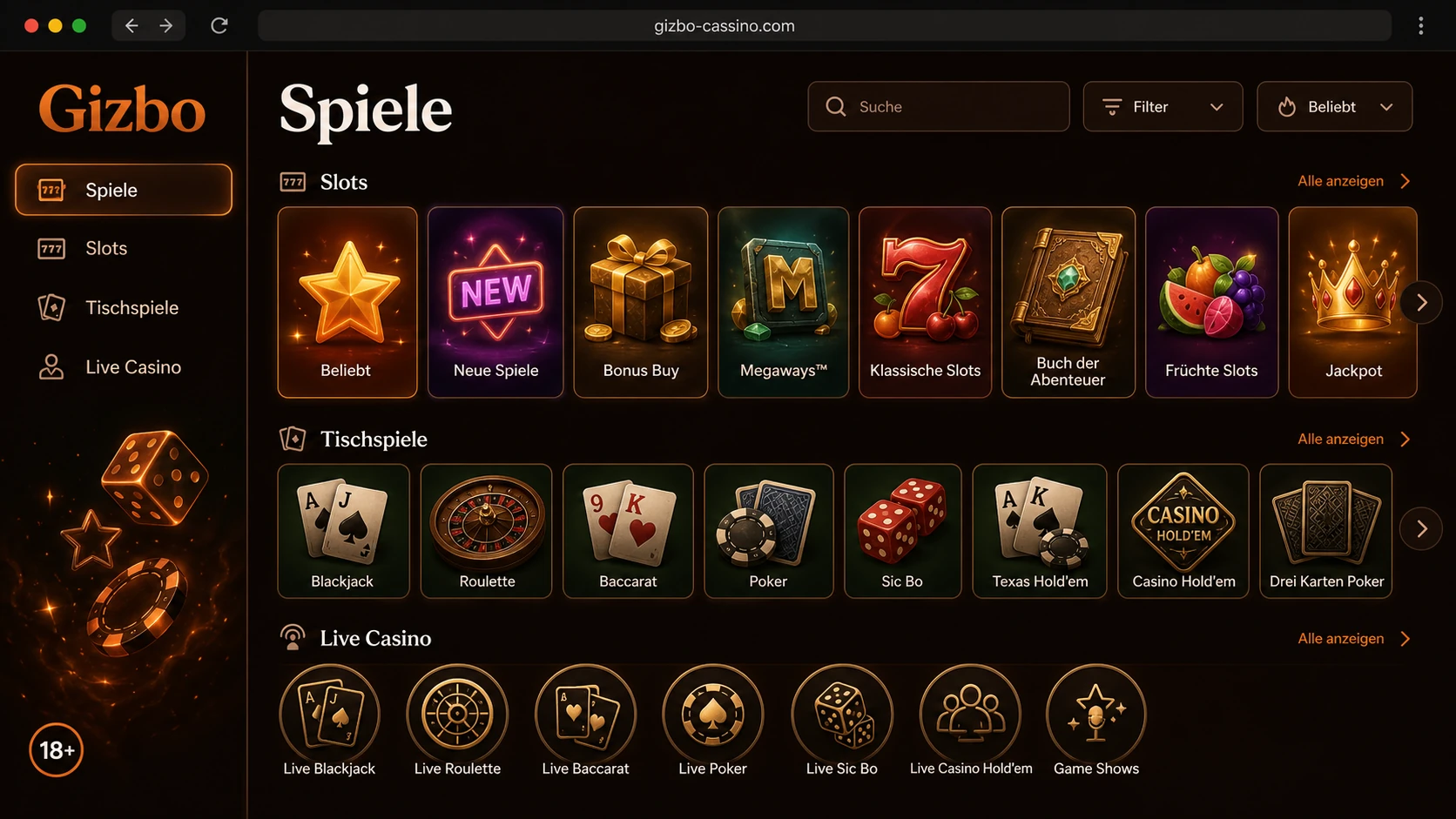 Spiele bei Gizbo Casino